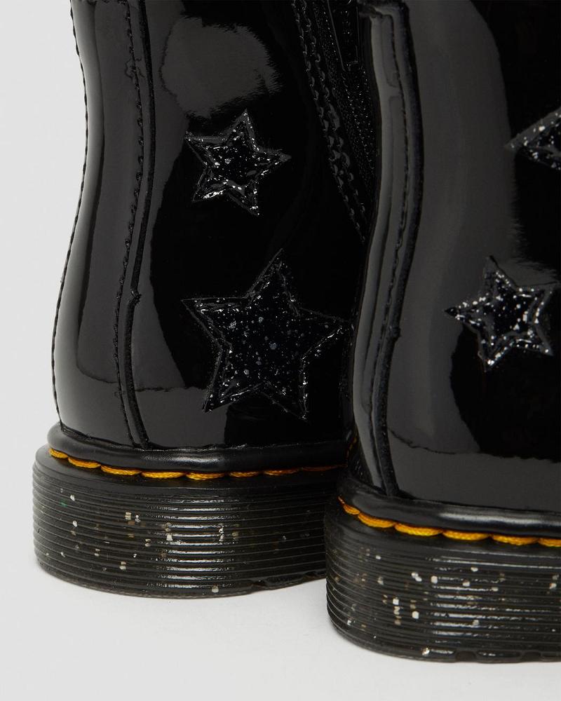 Dr Martens Toddler 1460 Glitter Star Lak Snørestøvler Børn Sort | DK 694XYU